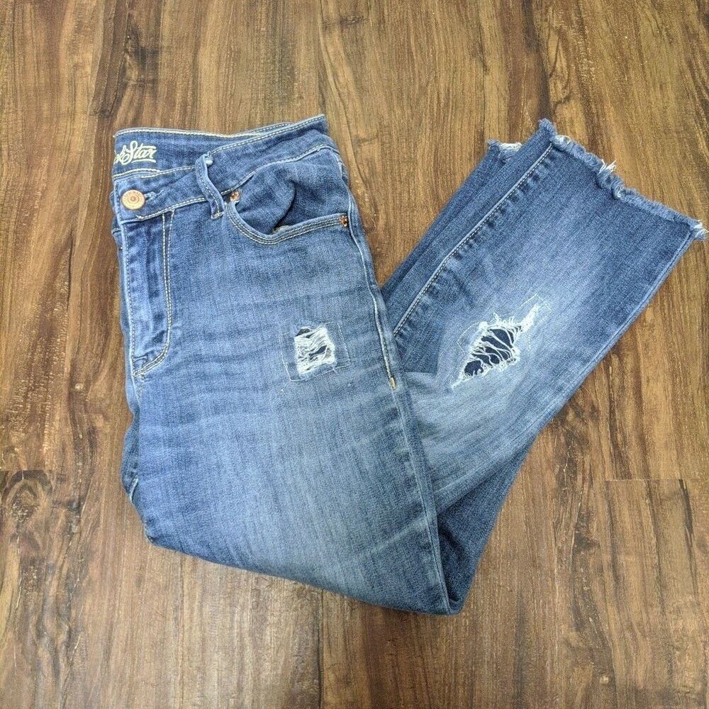 Old Navy The Rockstar Distress Detail Jeans Capris Patch Holes Size 6 Vintage - Picture 1 of 9